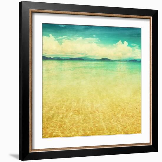 View Of The Sea In Grunge And Retro Style-Elenamiv-Framed Art Print