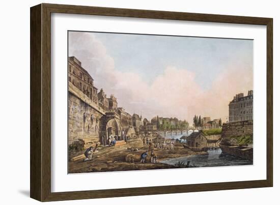 View of the Seine from Beneath an Arch of Pont Notre-Dame, 1805 (Coloured Aquatint)-John Claude Nattes-Framed Giclee Print