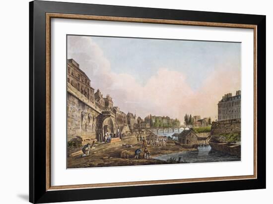 View of the Seine from Beneath an Arch of Pont Notre-Dame, 1805 (Coloured Aquatint)-John Claude Nattes-Framed Giclee Print