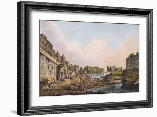 View of the Seine from Beneath an Arch of Pont Notre-Dame, 1805 (Coloured Aquatint)-John Claude Nattes-Framed Giclee Print