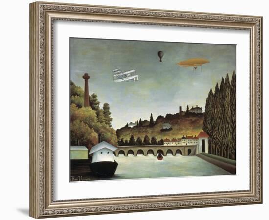 View of the Sévres Bridge and the Hills of Clamart, Saint-Cloud and Bellevue, 1908-Henri Rousseau-Framed Giclee Print