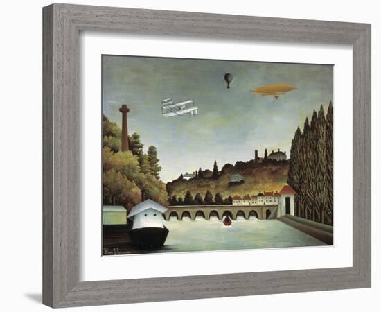 View of the Sévres Bridge and the Hills of Clamart, Saint-Cloud and Bellevue, 1908-Henri Rousseau-Framed Giclee Print