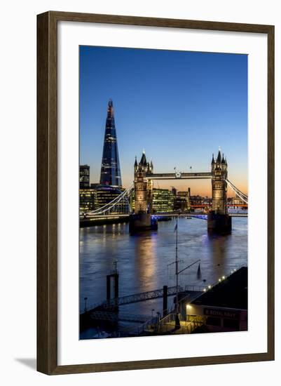 View of the Shard and Tower Bridge Above the River Thames at Dusk-Charles Bowman-Framed Photographic Print