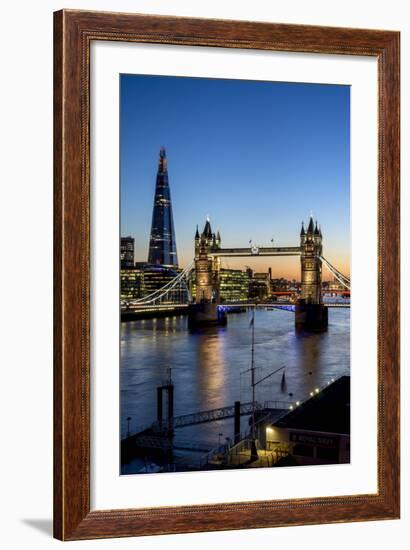 View of the Shard and Tower Bridge Above the River Thames at Dusk-Charles Bowman-Framed Photographic Print