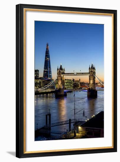 View of the Shard and Tower Bridge Above the River Thames at Dusk-Charles Bowman-Framed Photographic Print