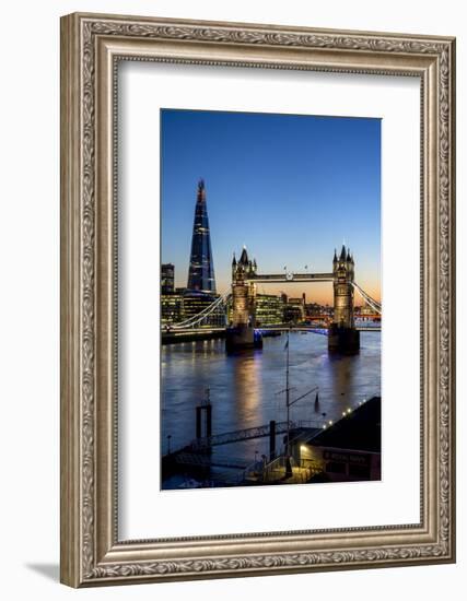 View of the Shard and Tower Bridge Above the River Thames at Dusk-Charles Bowman-Framed Photographic Print