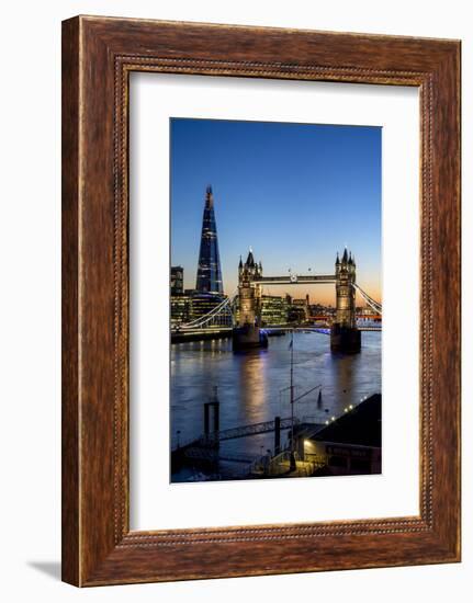 View of the Shard and Tower Bridge Above the River Thames at Dusk-Charles Bowman-Framed Photographic Print