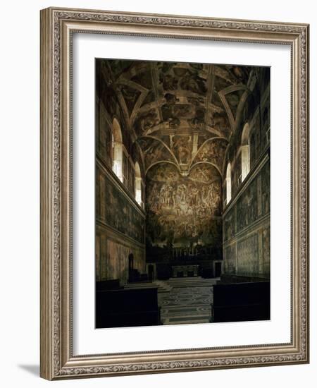 View of the Sistine Chapel Showing the Last Judgement and Part of the Ceiling (Before Restoration)-Michelangelo Buonarroti-Framed Giclee Print