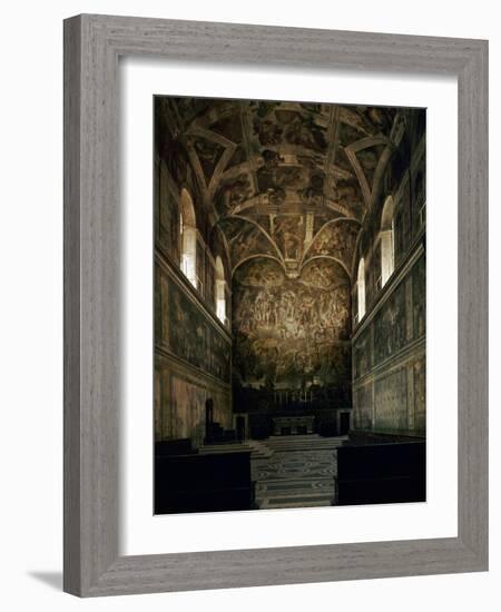View of the Sistine Chapel Showing the Last Judgement and Part of the Ceiling (Before Restoration)-Michelangelo Buonarroti-Framed Giclee Print