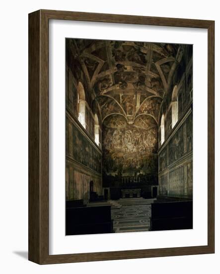 View of the Sistine Chapel Showing the Last Judgement and Part of the Ceiling (Before Restoration)-Michelangelo Buonarroti-Framed Giclee Print