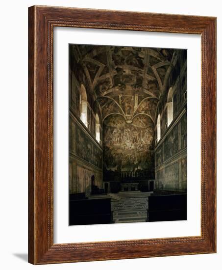 View of the Sistine Chapel Showing the Last Judgement and Part of the Ceiling (Before Restoration)-Michelangelo Buonarroti-Framed Giclee Print