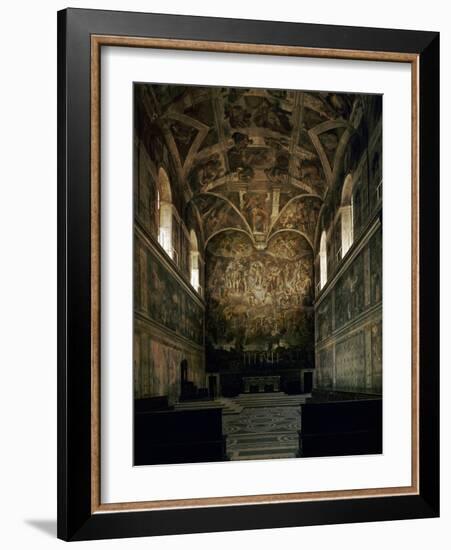 View of the Sistine Chapel Showing the Last Judgement and Part of the Ceiling (Before Restoration)-Michelangelo Buonarroti-Framed Giclee Print