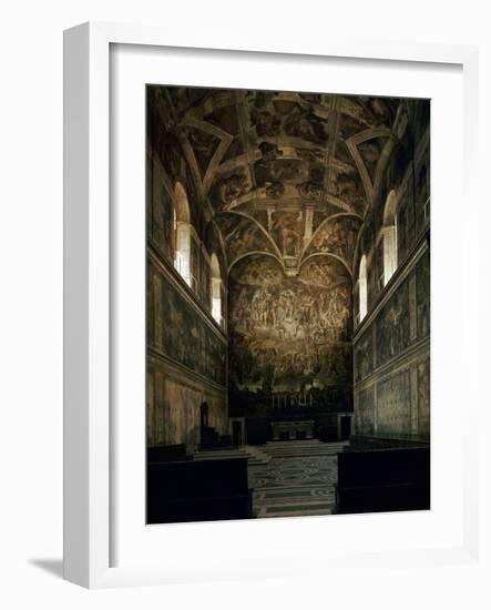 View of the Sistine Chapel Showing the Last Judgement and Part of the Ceiling (Before Restoration)-Michelangelo Buonarroti-Framed Giclee Print