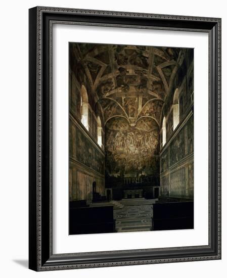 View of the Sistine Chapel Showing the Last Judgement and Part of the Ceiling (Before Restoration)-Michelangelo Buonarroti-Framed Giclee Print