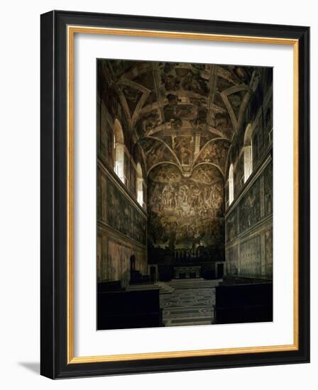 View of the Sistine Chapel Showing the Last Judgement and Part of the Ceiling (Before Restoration)-Michelangelo Buonarroti-Framed Giclee Print