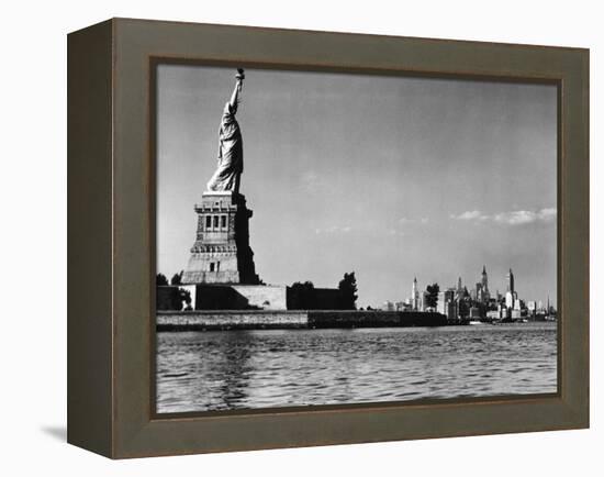 View of the Statue of Liberty and the Sklyline of the City-Margaret Bourke-White-Framed Premier Image Canvas