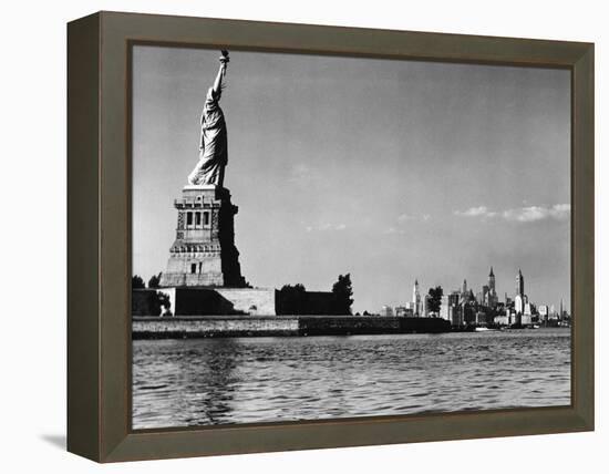 View of the Statue of Liberty and the Sklyline of the City-Margaret Bourke-White-Framed Premier Image Canvas