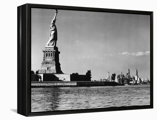 View of the Statue of Liberty and the Sklyline of the City-Margaret Bourke-White-Framed Premier Image Canvas