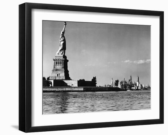 View of the Statue of Liberty and the Sklyline of the City-Margaret Bourke-White-Framed Photographic Print