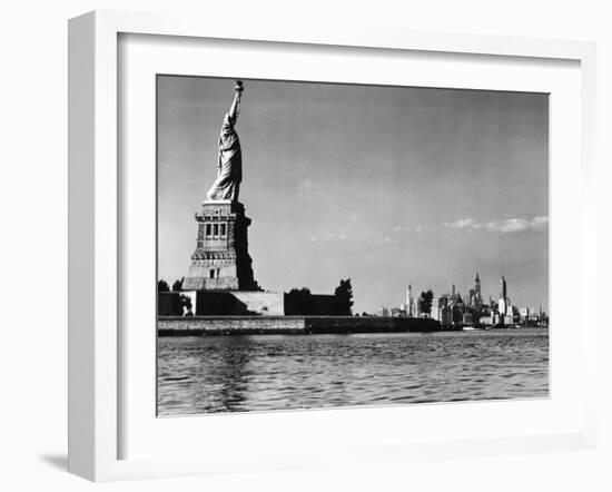 View of the Statue of Liberty and the Sklyline of the City-Margaret Bourke-White-Framed Photographic Print