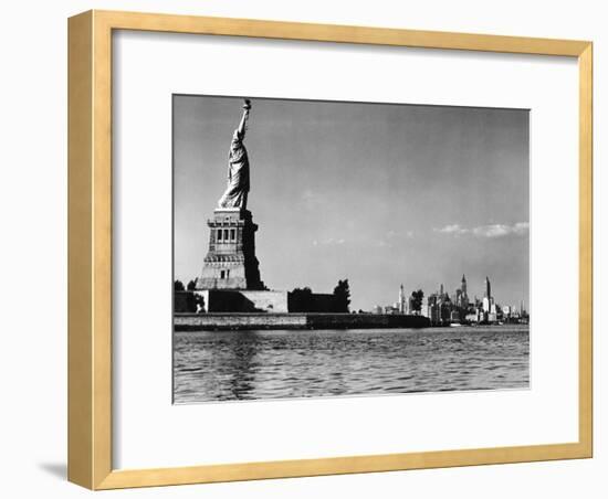 View of the Statue of Liberty and the Sklyline of the City-Margaret Bourke-White-Framed Photographic Print