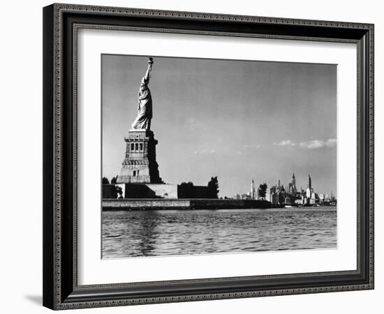 View of the Statue of Liberty and the Sklyline of the City-Margaret Bourke-White-Framed Photographic Print