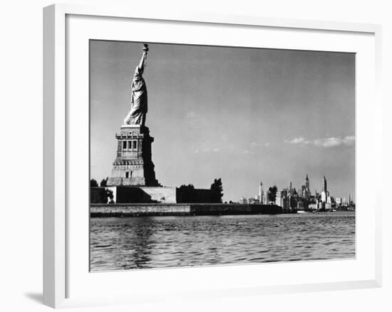 View of the Statue of Liberty and the Sklyline of the City-Margaret Bourke-White-Framed Photographic Print