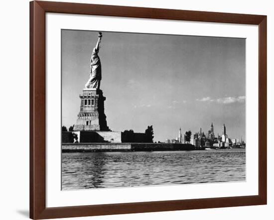 View of the Statue of Liberty and the Sklyline of the City-Margaret Bourke-White-Framed Photographic Print