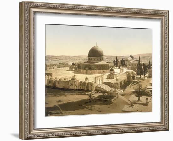 View of the Temple Mount with the Dome of the Rock and the El Aqsa Mosque, Jerusalem, C.1880-1900-null-Framed Photographic Print