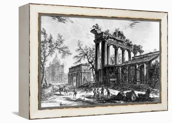 View of the Temple of Concord with the Arch of Septimius Severus and the Church of Santa Martina,…-Giovanni Battista Piranesi-Framed Premier Image Canvas