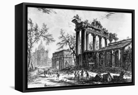 View of the Temple of Concord with the Arch of Septimius Severus and the Church of Santa Martina,…-Giovanni Battista Piranesi-Framed Premier Image Canvas