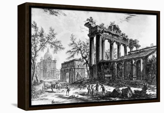 View of the Temple of Concord with the Arch of Septimius Severus and the Church of Santa Martina,…-Giovanni Battista Piranesi-Framed Premier Image Canvas