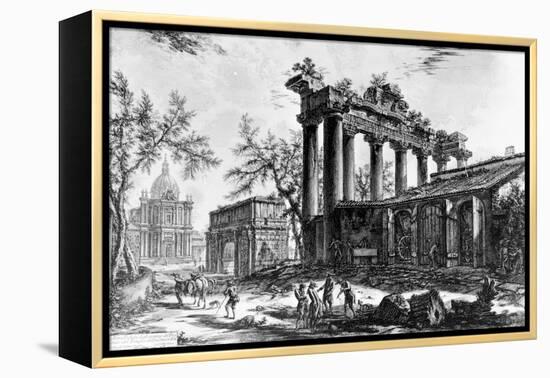 View of the Temple of Concord with the Arch of Septimius Severus and the Church of Santa Martina,…-Giovanni Battista Piranesi-Framed Premier Image Canvas