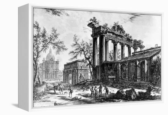 View of the Temple of Concord with the Arch of Septimius Severus and the Church of Santa Martina,…-Giovanni Battista Piranesi-Framed Premier Image Canvas