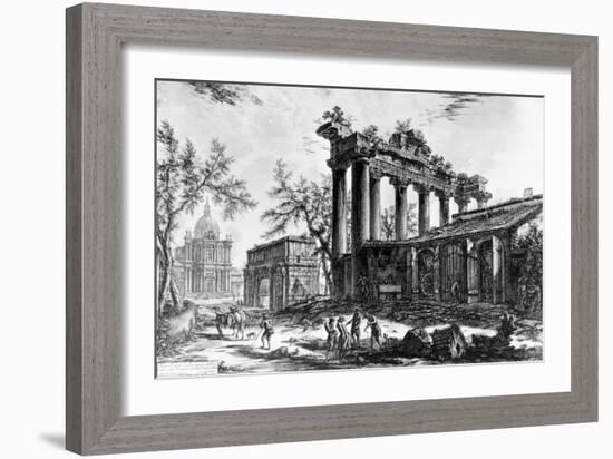 View of the Temple of Concord with the Arch of Septimius Severus and the Church of Santa Martina,…-Giovanni Battista Piranesi-Framed Giclee Print