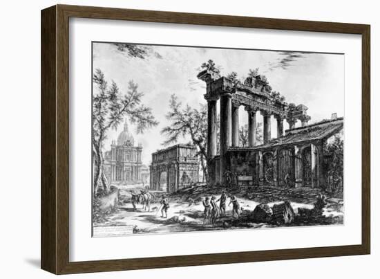 View of the Temple of Concord with the Arch of Septimius Severus and the Church of Santa Martina,…-Giovanni Battista Piranesi-Framed Giclee Print