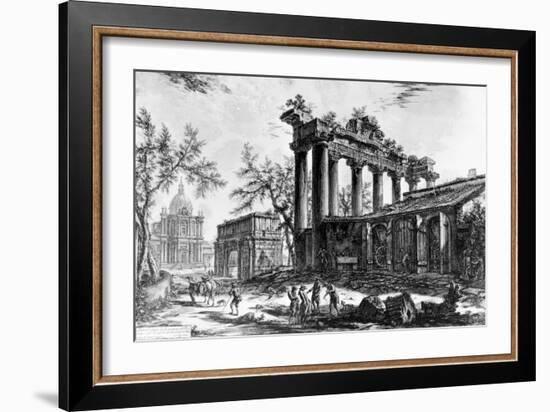 View of the Temple of Concord with the Arch of Septimius Severus and the Church of Santa Martina,…-Giovanni Battista Piranesi-Framed Giclee Print