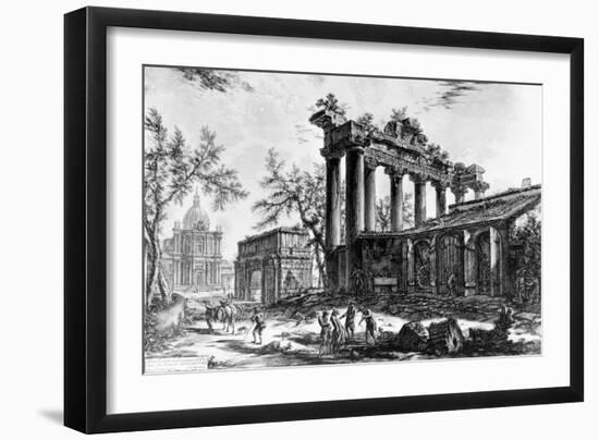 View of the Temple of Concord with the Arch of Septimius Severus and the Church of Santa Martina,…-Giovanni Battista Piranesi-Framed Giclee Print