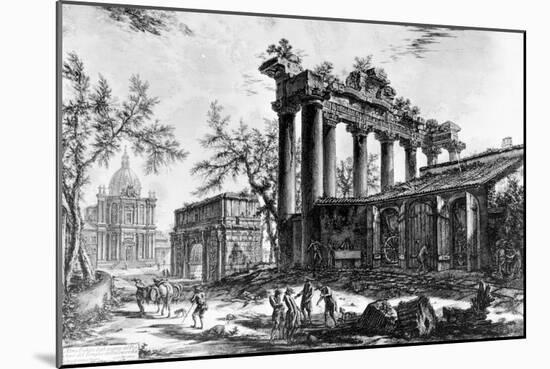 View of the Temple of Concord with the Arch of Septimius Severus and the Church of Santa Martina,…-Giovanni Battista Piranesi-Mounted Giclee Print