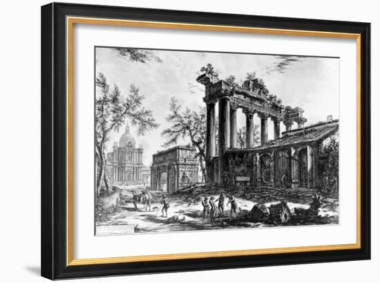 View of the Temple of Concord with the Arch of Septimius Severus and the Church of Santa Martina,…-Giovanni Battista Piranesi-Framed Giclee Print