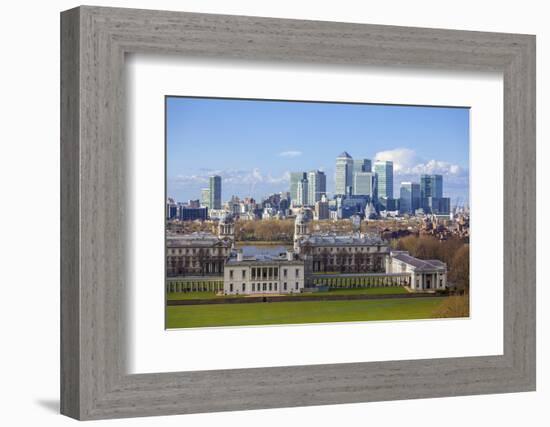 View of the The Old Royal Naval College and Canary Wharf, Taken from Greenwich Park, London-Charlie Harding-Framed Photographic Print