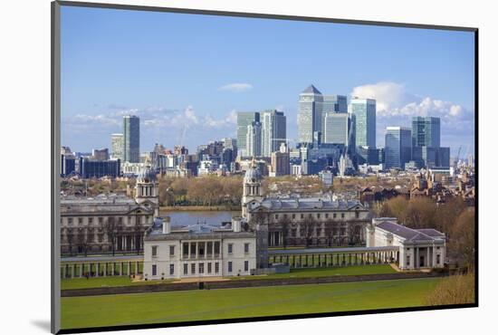 View of the The Old Royal Naval College and Canary Wharf, Taken from Greenwich Park, London-Charlie Harding-Mounted Photographic Print