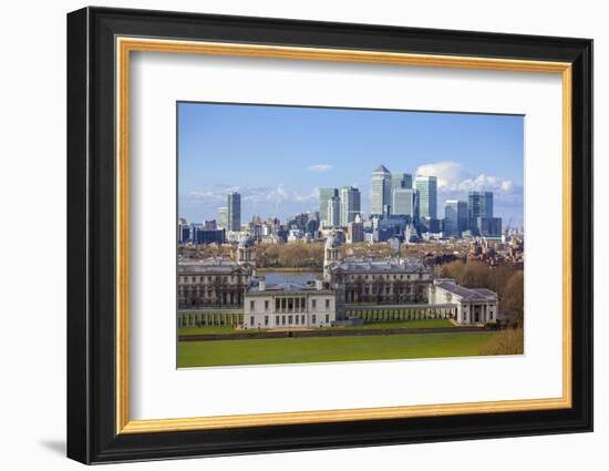 View of the The Old Royal Naval College and Canary Wharf, Taken from Greenwich Park, London-Charlie Harding-Framed Photographic Print