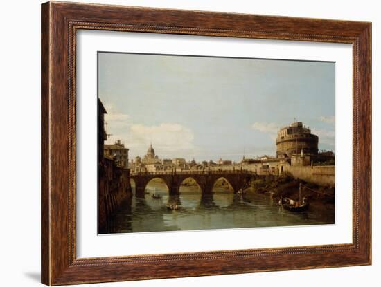 View of the Tiber in Rome with the Castel Sant'angelo, C.1743 (Oil on Canvas)-Bernardo Bellotto-Framed Giclee Print