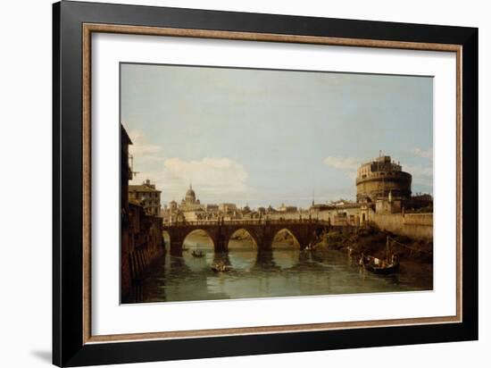 View of the Tiber in Rome with the Castel Sant'angelo, C.1743 (Oil on Canvas)-Bernardo Bellotto-Framed Giclee Print