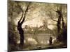 View of the Town and Cathedral of Mantes Through the Trees, Evening-Jean-Baptiste-Camille Corot-Mounted Giclee Print