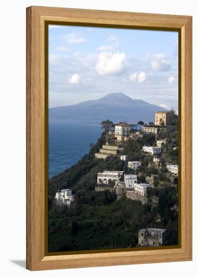 View of the Town of Vico Equense and Mount Vesuvius in the Background, Near Sorrento, Italy-Natalie Tepper-Framed Stretched Canvas
