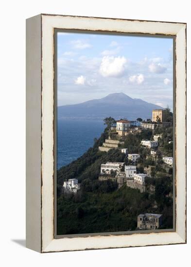 View of the Town of Vico Equense and Mount Vesuvius in the Background, Near Sorrento, Italy-Natalie Tepper-Framed Stretched Canvas