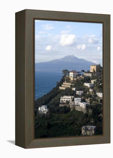 View of the Town of Vico Equense and Mount Vesuvius in the Background, Near Sorrento, Italy-Natalie Tepper-Framed Stretched Canvas