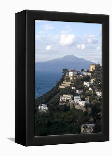 View of the Town of Vico Equense and Mount Vesuvius in the Background, Near Sorrento, Italy-Natalie Tepper-Framed Stretched Canvas